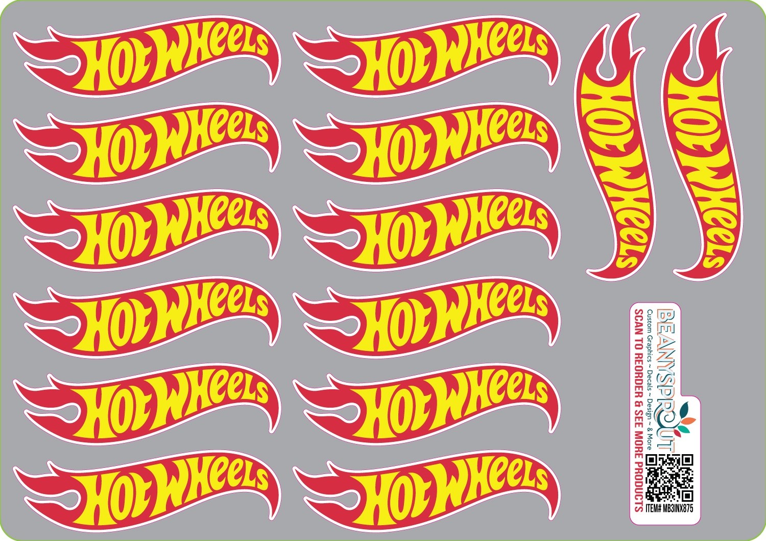 Hot wheels logos 3" long sheet of 14 decal stickers