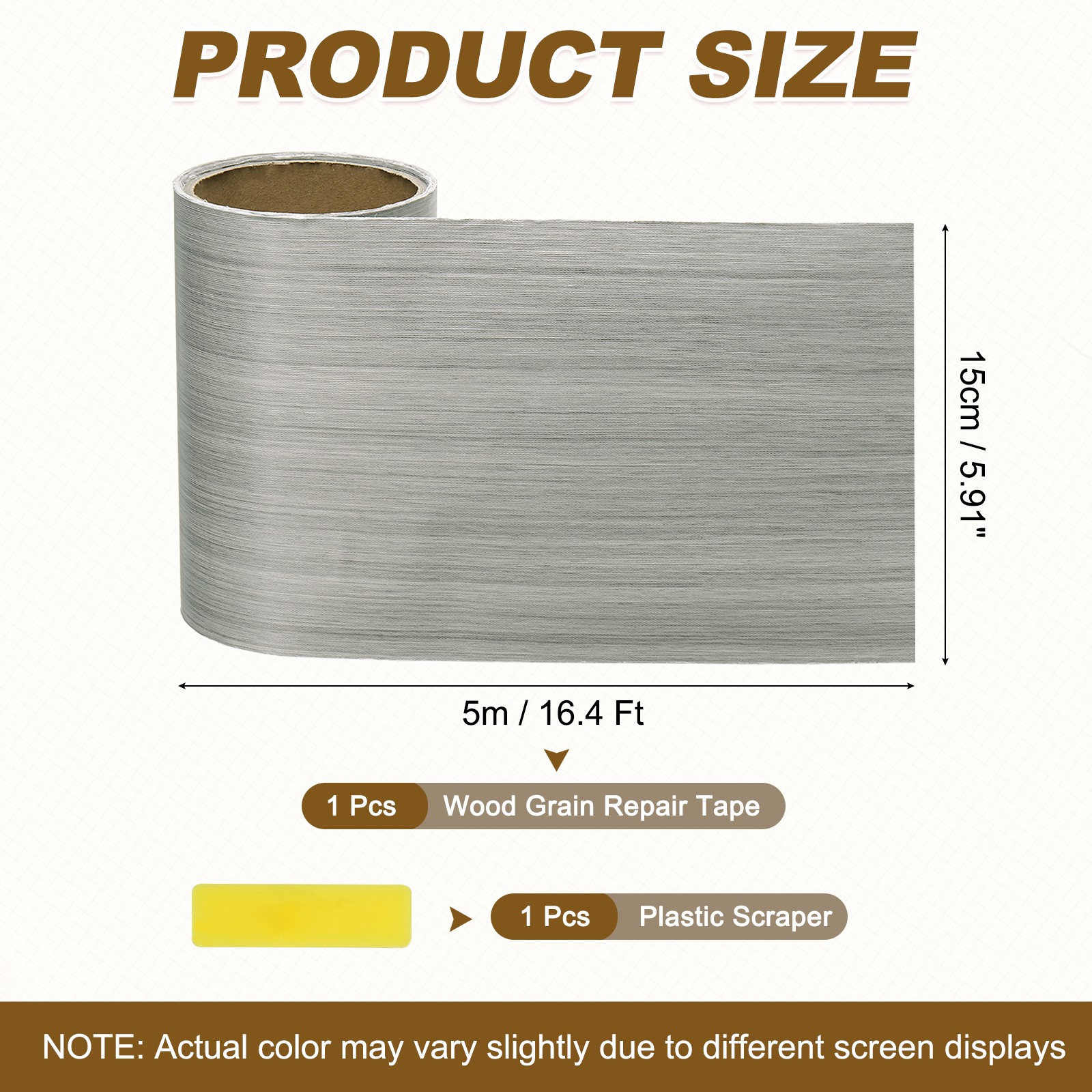 Wood Grain Repair Tape, 5.91 Inch x 16.4 ft Self Adhesive, Dark Grey