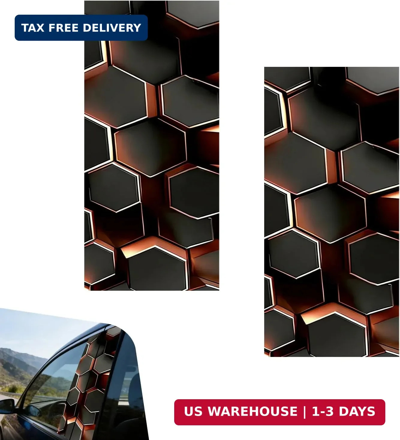 2 PCS Honeycomb Car B-Pillar Vinyl Decals, HD Printed Hexagon Door Pillar Sticke