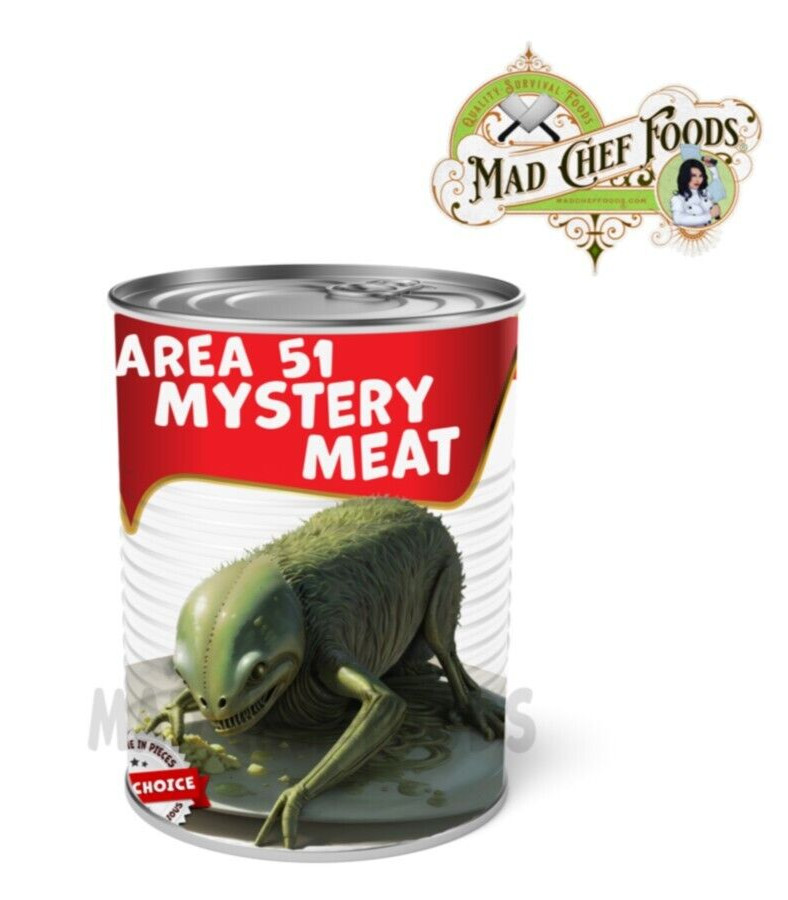 Funny Soup Can Label – Area 51 Mystery Meat Joke Gag Gift Decal Sticker 1 pack