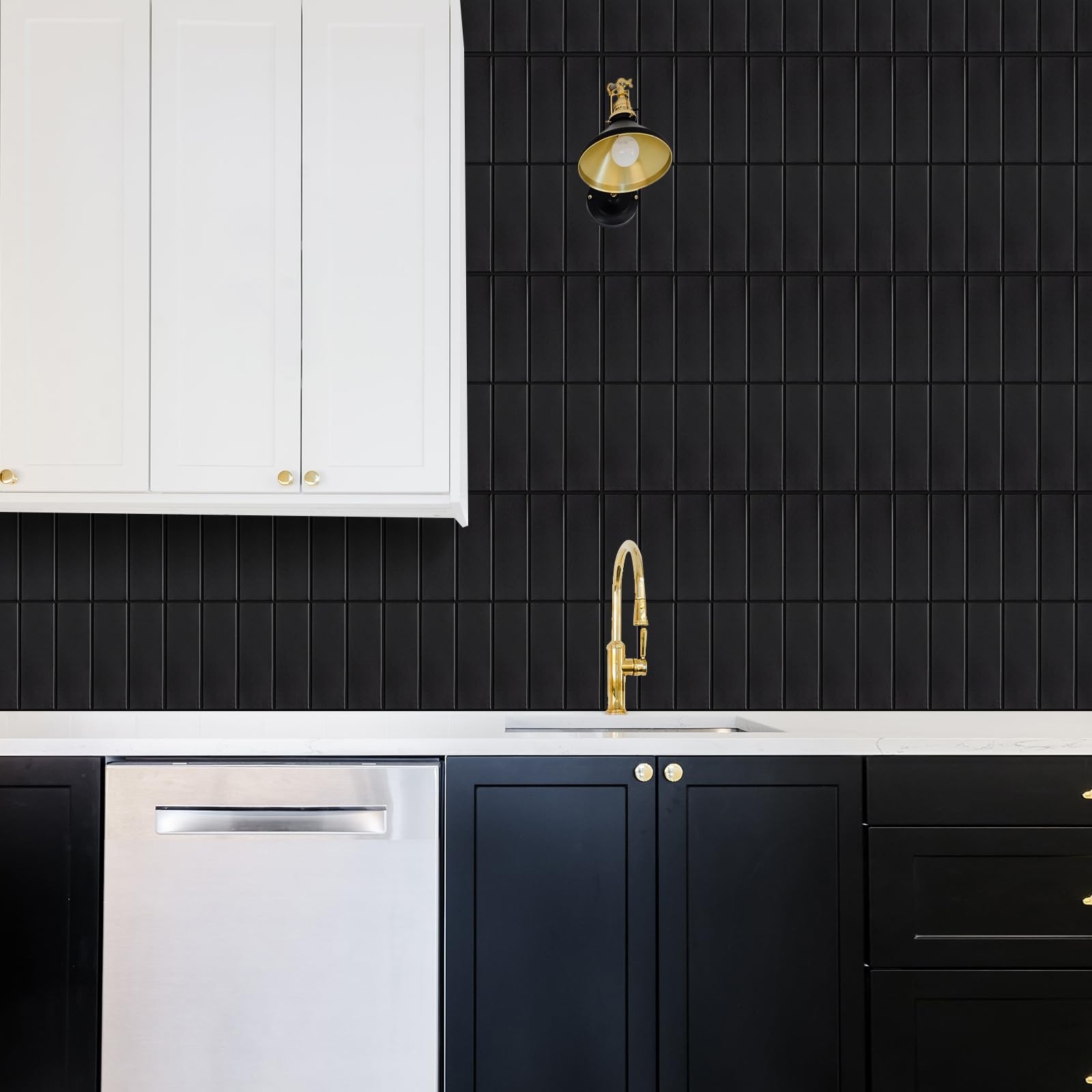 Backsplash Tile for Kitchen Peel and Stick, New Upgrade 12 x 12 inches, Black
