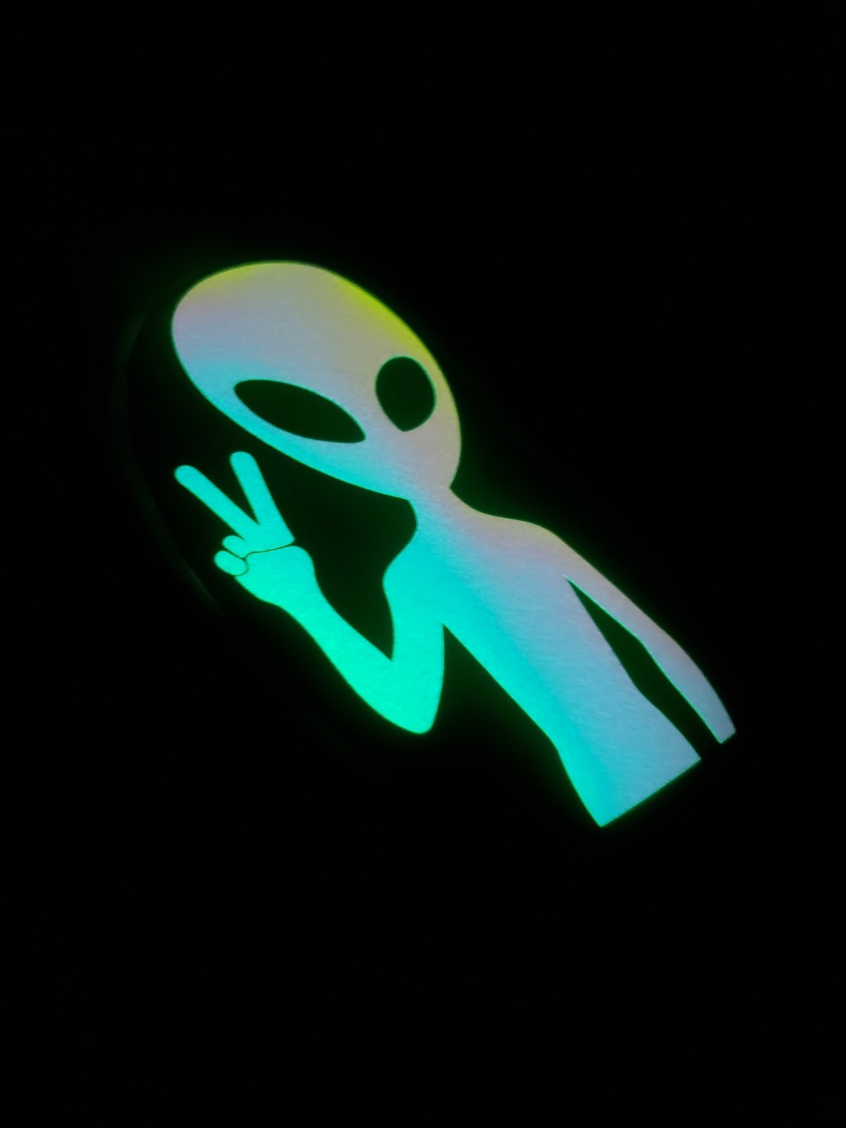Glow In The Dark Vinyl Decal Deuces Peace Sign Alien Medium Size Lit Studios New
