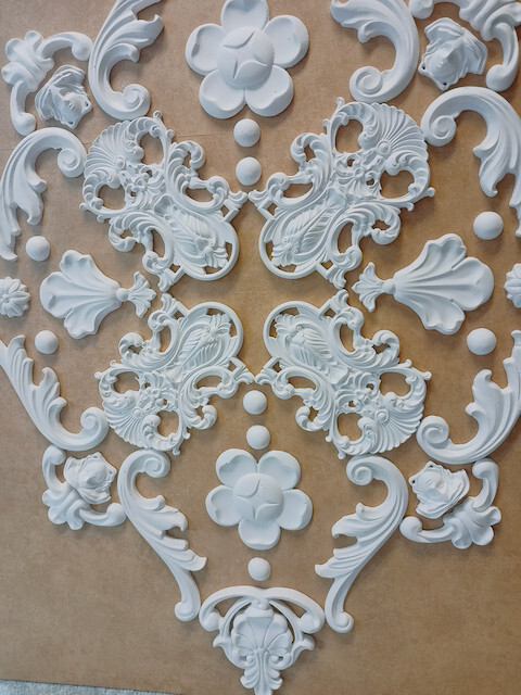 WD 12 Ceiling Mirror Rose Alabaster Gypsum Stucco Handmade 58 X 79 Cm