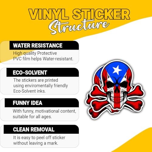 (3Pcs-5in) Flag Skull Decal – Patriotic Flag Design, Puerto Rican Puerto Rico