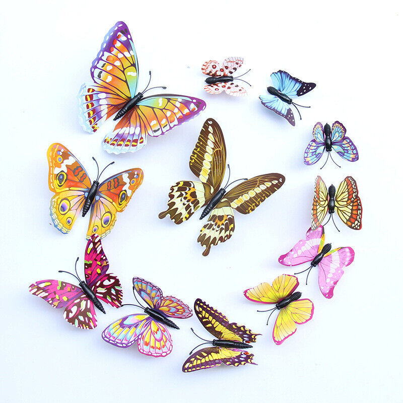 12Pcs 3D Butterfly Glow in The Dark Decal Wall Magnetic Sticker Home Mural Decor