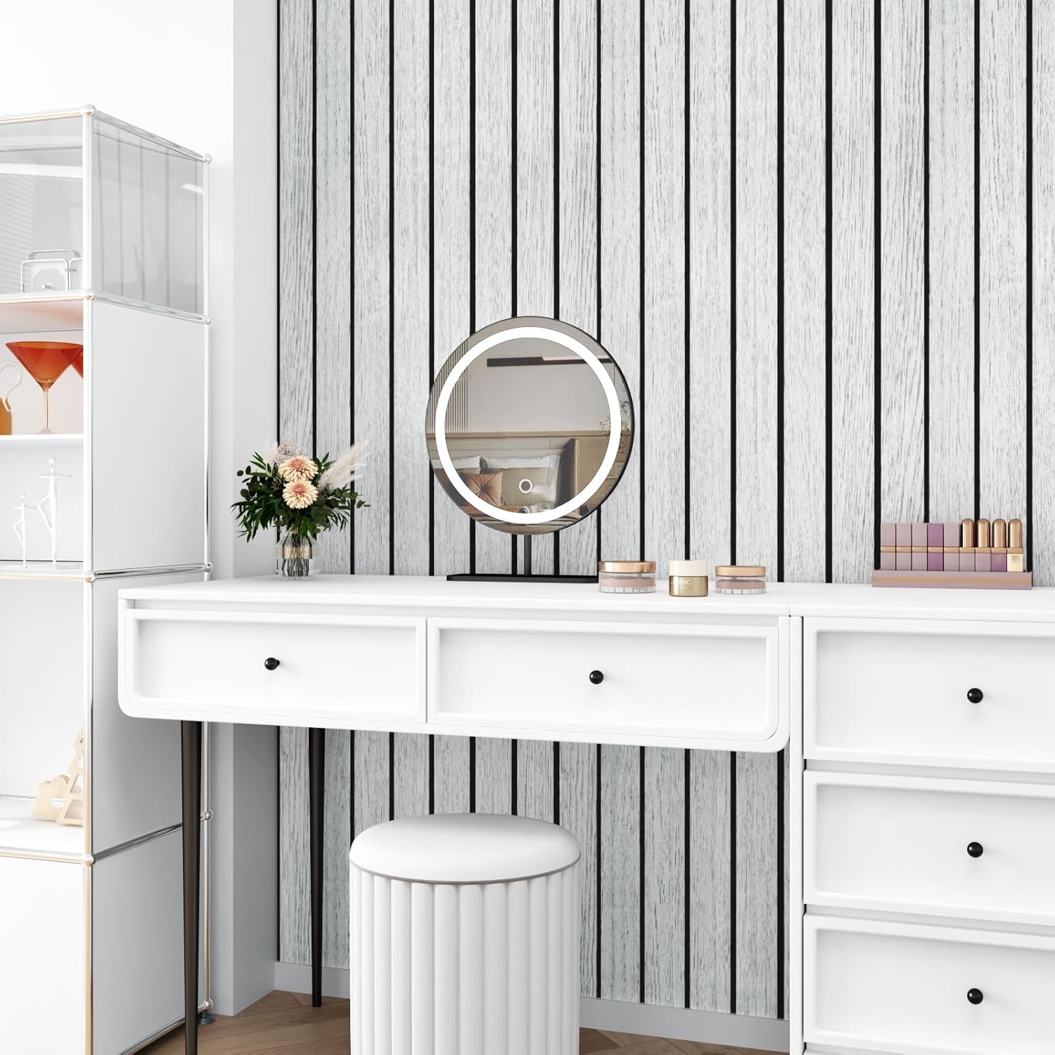 White/Grey 3D Wood Slat Panels for Walls Peel and Stick PVC Slat Wall Paneling S