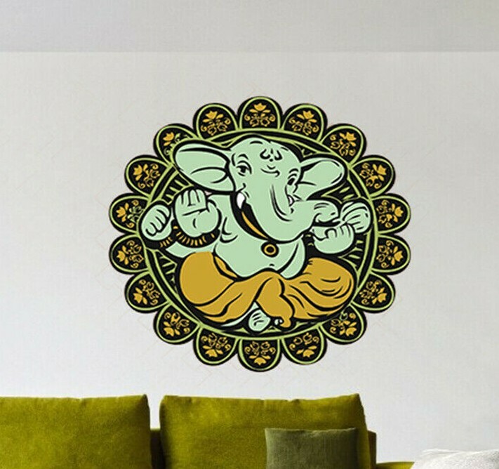 Ganesha Wall Decals Sticker, Hindu God Ganesha Decor, Mandala Vinyl Decal
