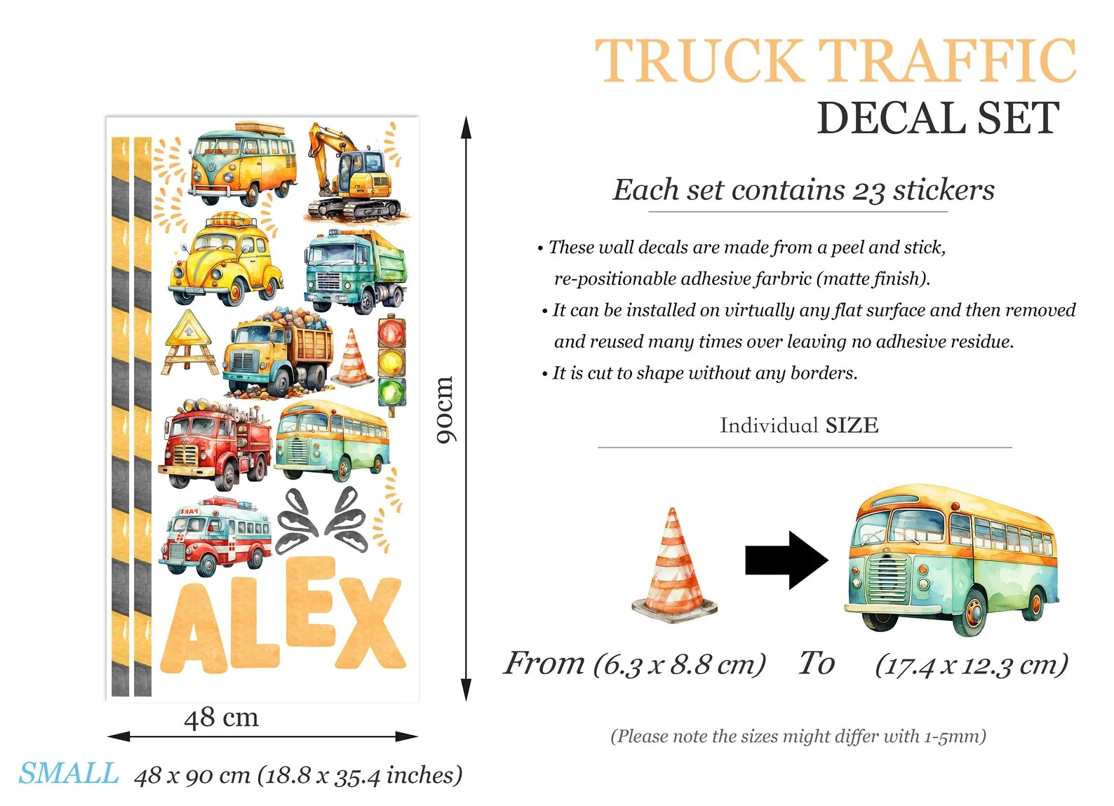 Personalized Watercolor Vehicle Decal Stickers for Boys Room Gift-BR474