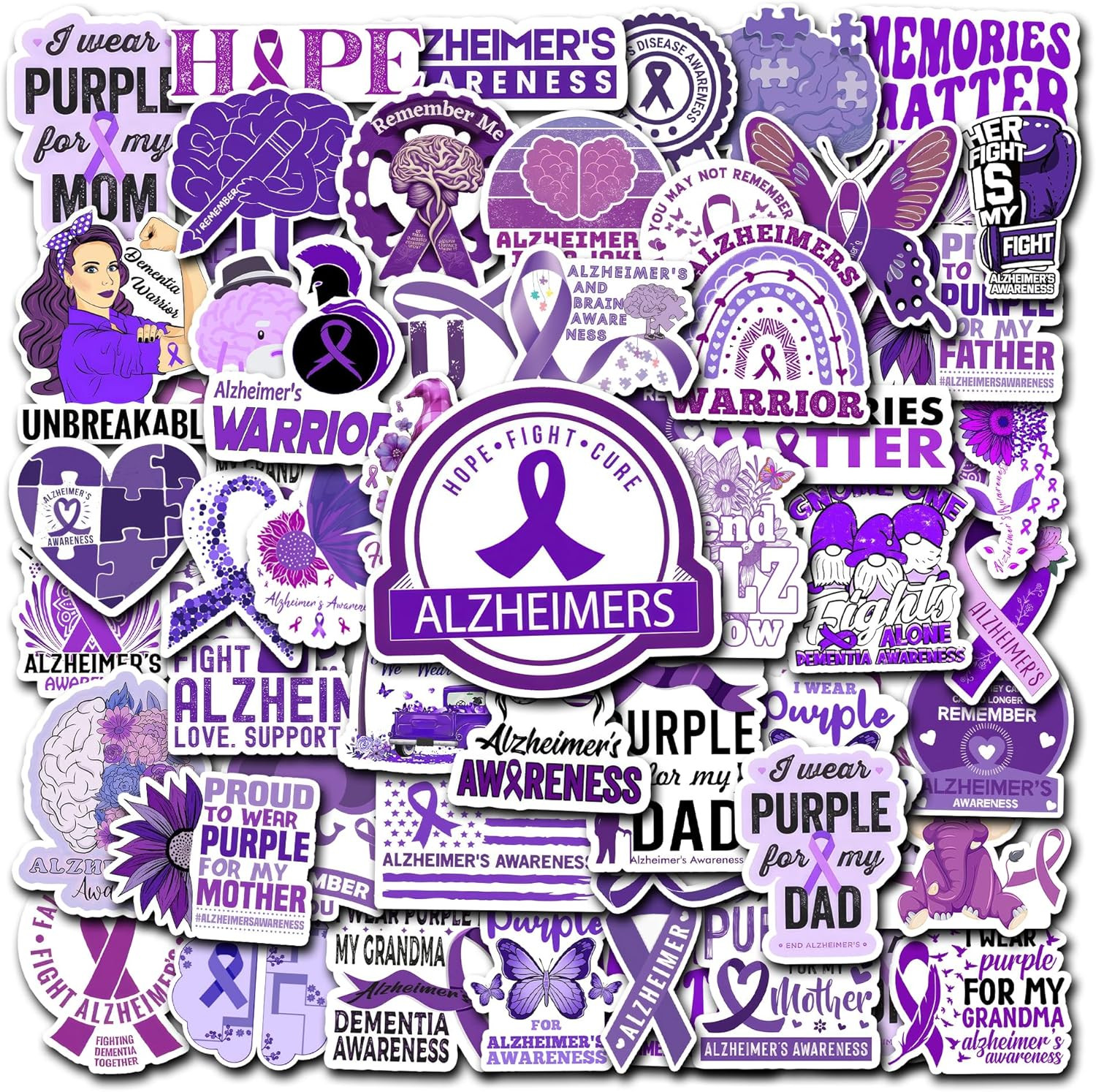 50 PCS Alzheimers Sticker Inspirational Vinyl Decals Waterproof Accessories Deco