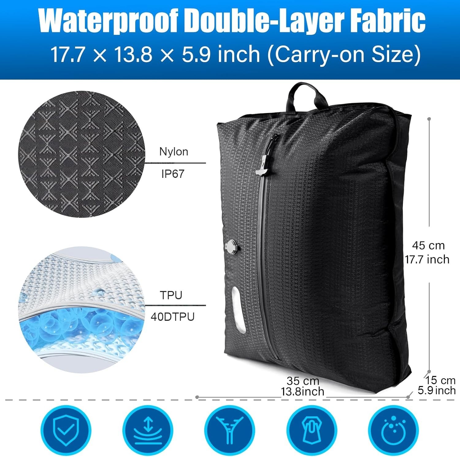 Travel Vacuum Bags with Pump 2PC Waterproof Compression Storage Bags