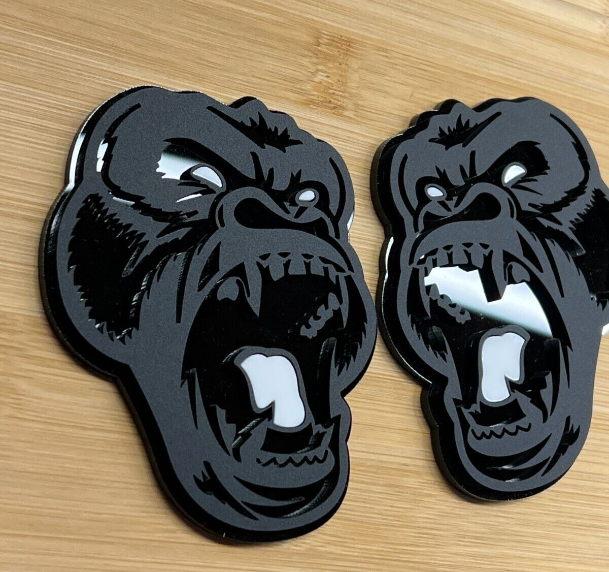Angry Gorilla White Eye Car Truck Emblem Badge Matte Black /Black Custom PK of 2