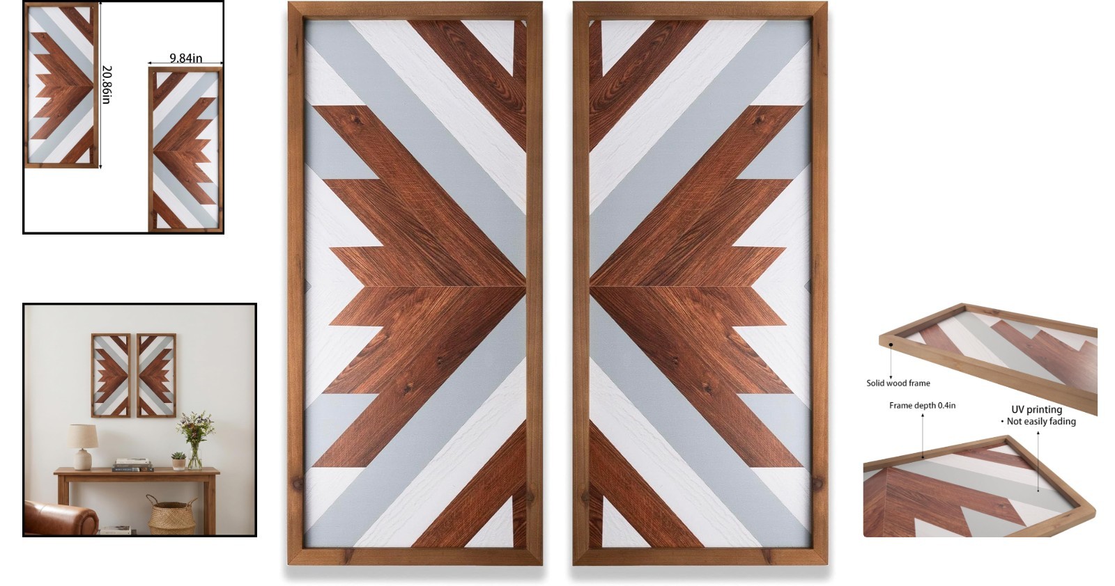 Rustic 2Pcs Aztec Wall Decor – Geometric Vintage Art for Modern Homes