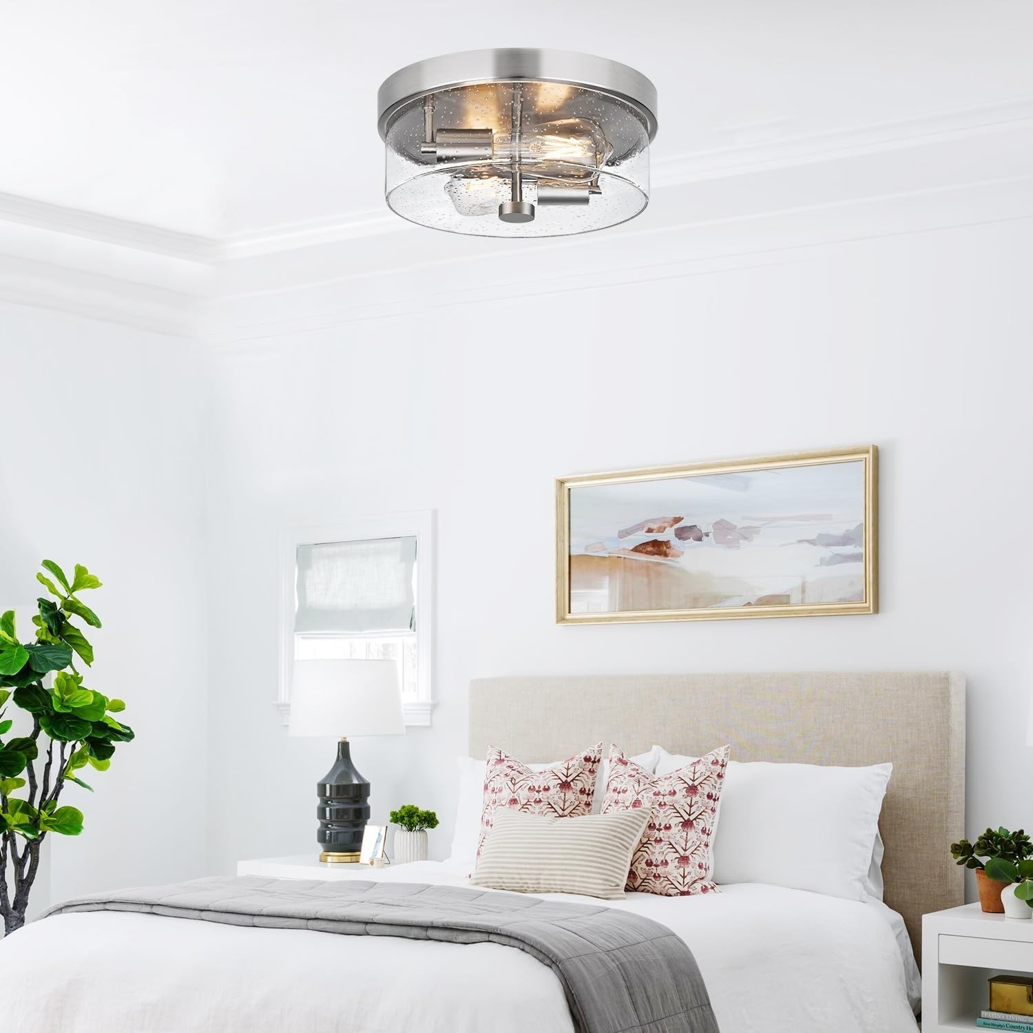 Flush Mount Ceiling Light Fixtures, 2-Light 12 Inch Brushed Nickel