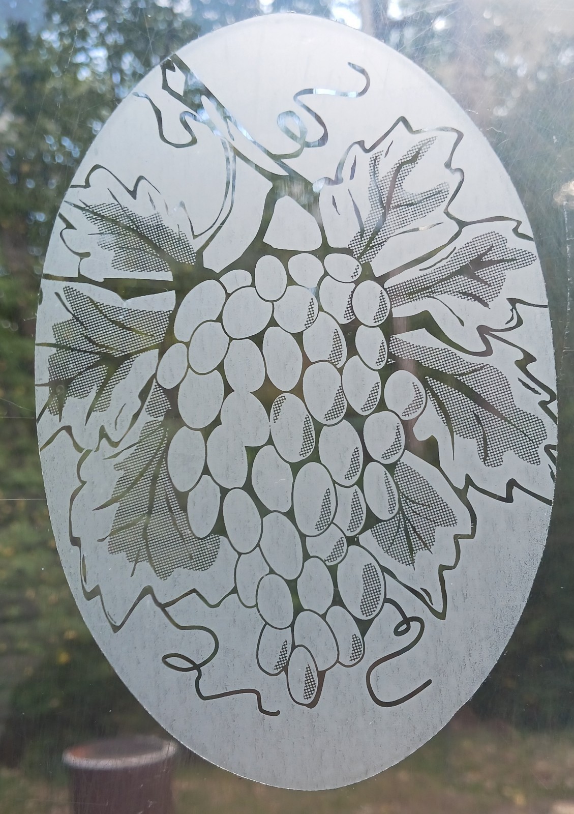 Grapes 4"x6" OVAL Etched Glass Look Cling Removable & Reusable 61