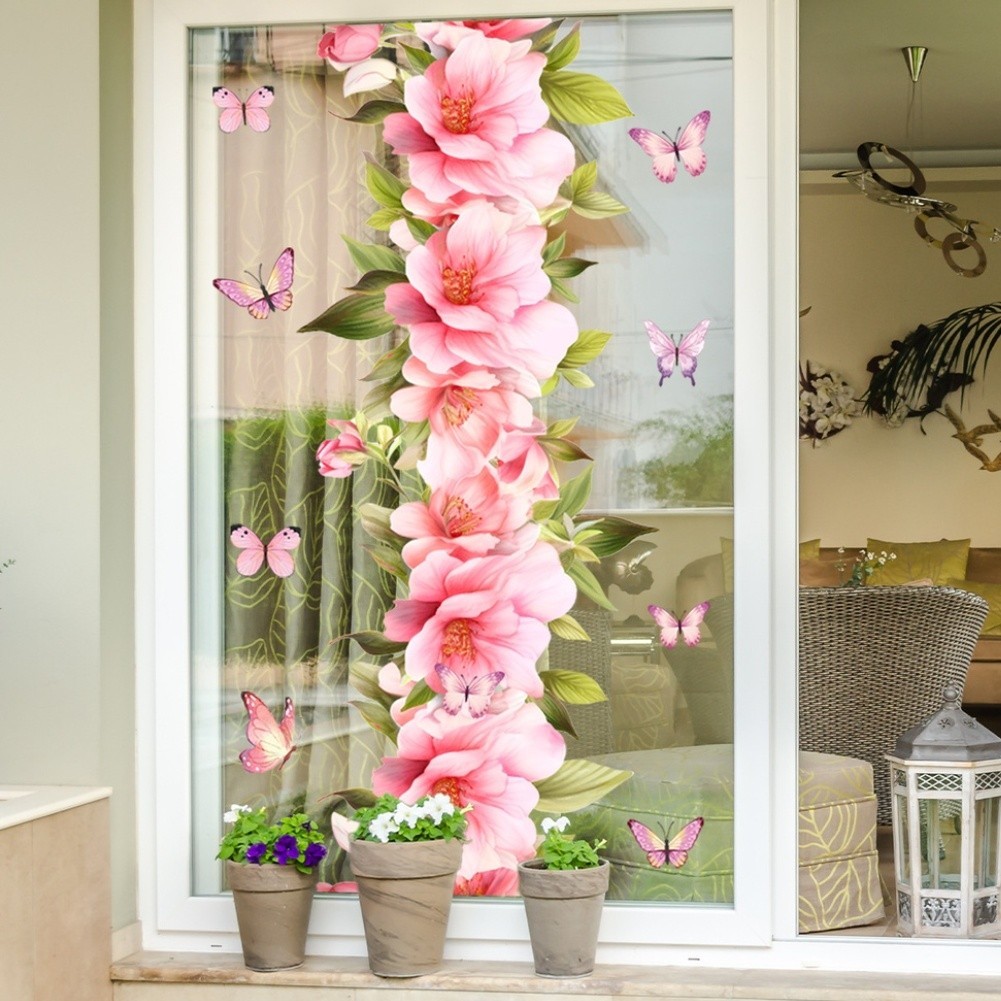 Floral Butterfly Cling for Glass Cabinets Mirrors 23.6 x 11.8 in Pink PVC