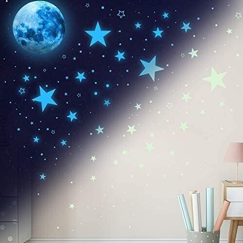 Sky Blue 1008Pcs Glow-in-the-Dark Stars & Moon Wall Stickers – Safe for Kids
