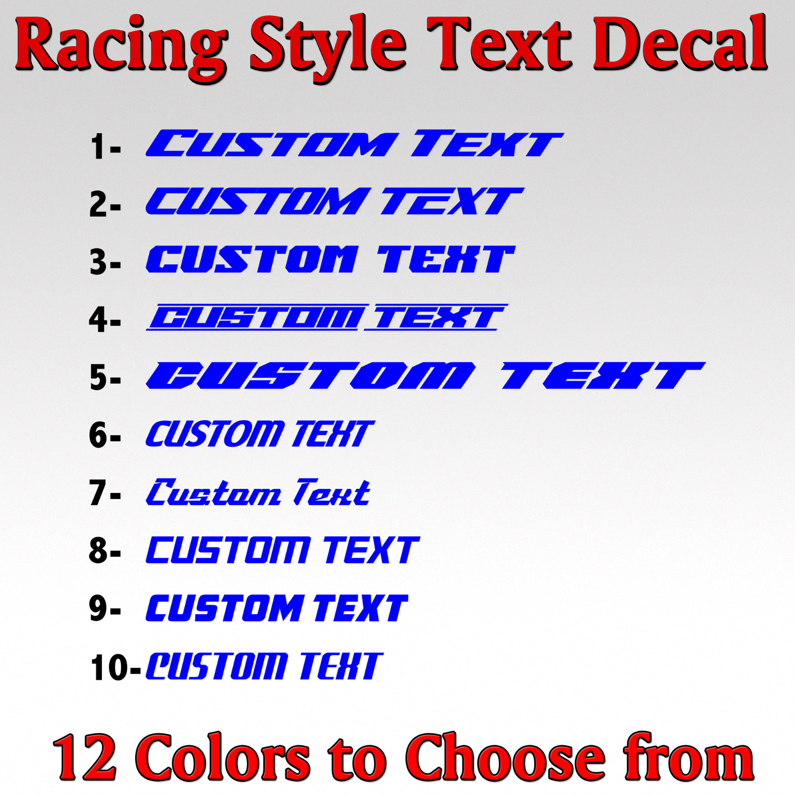 Racing Style Custom text die-cut no background Lettering name car decal Vinyl V2