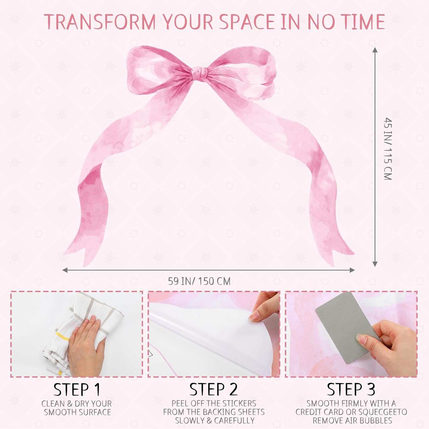 Large Pink Bow Wall Stickers – Waterproof Vinyl Decals for Girls' Room Decor