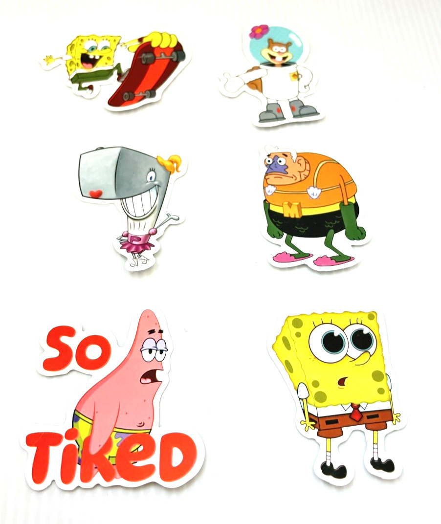 SpongeBob SquarePants 6pc Vinyl Stickers Lot Cartoon Water Bottle Laptop Decals