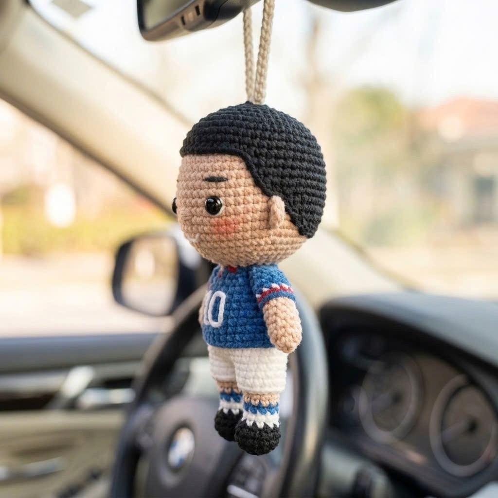 Crochet Sports Doll Keychain Handmade Bag Charm Car Mirror