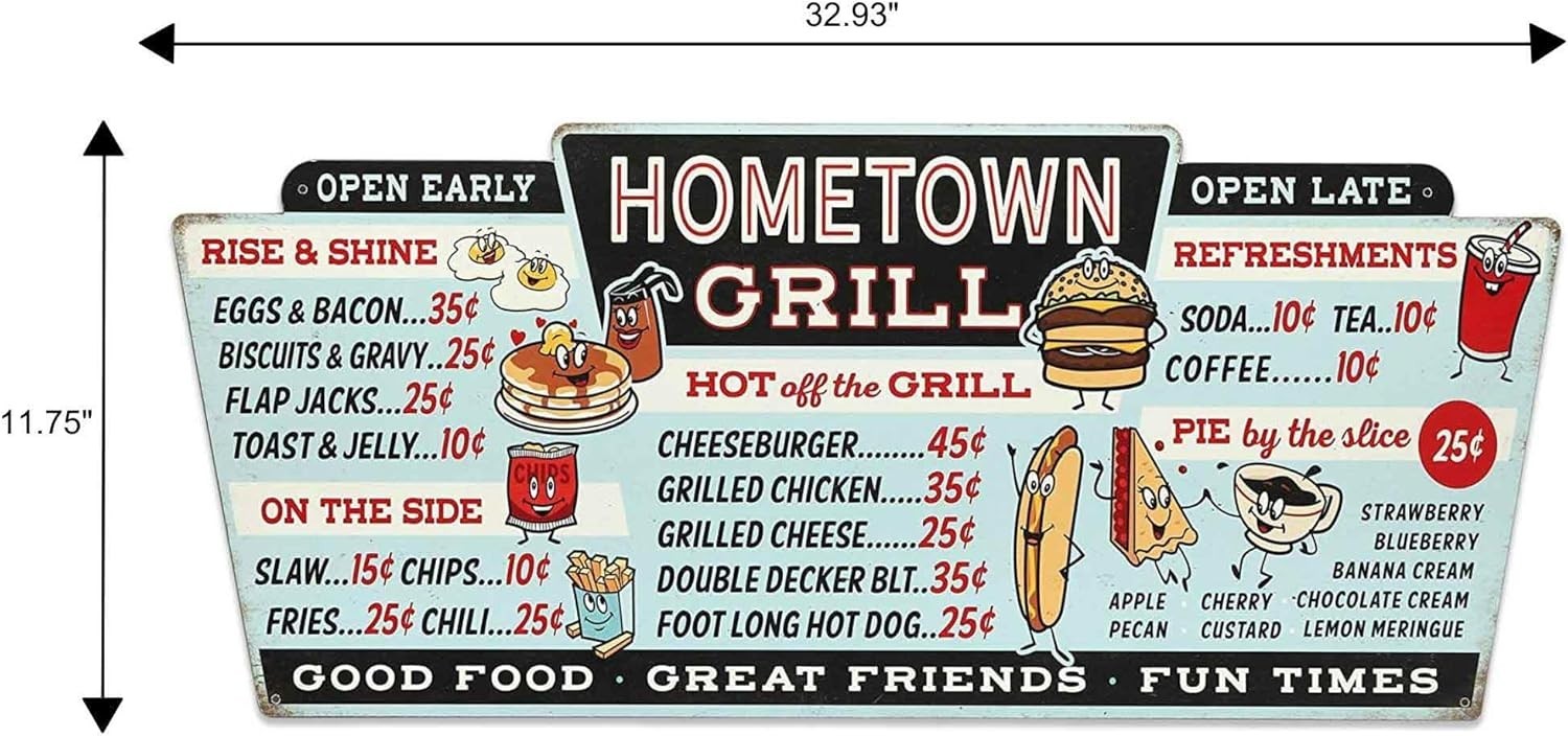 Vintage Distressed Menu Sign for Kitchen – Large Size