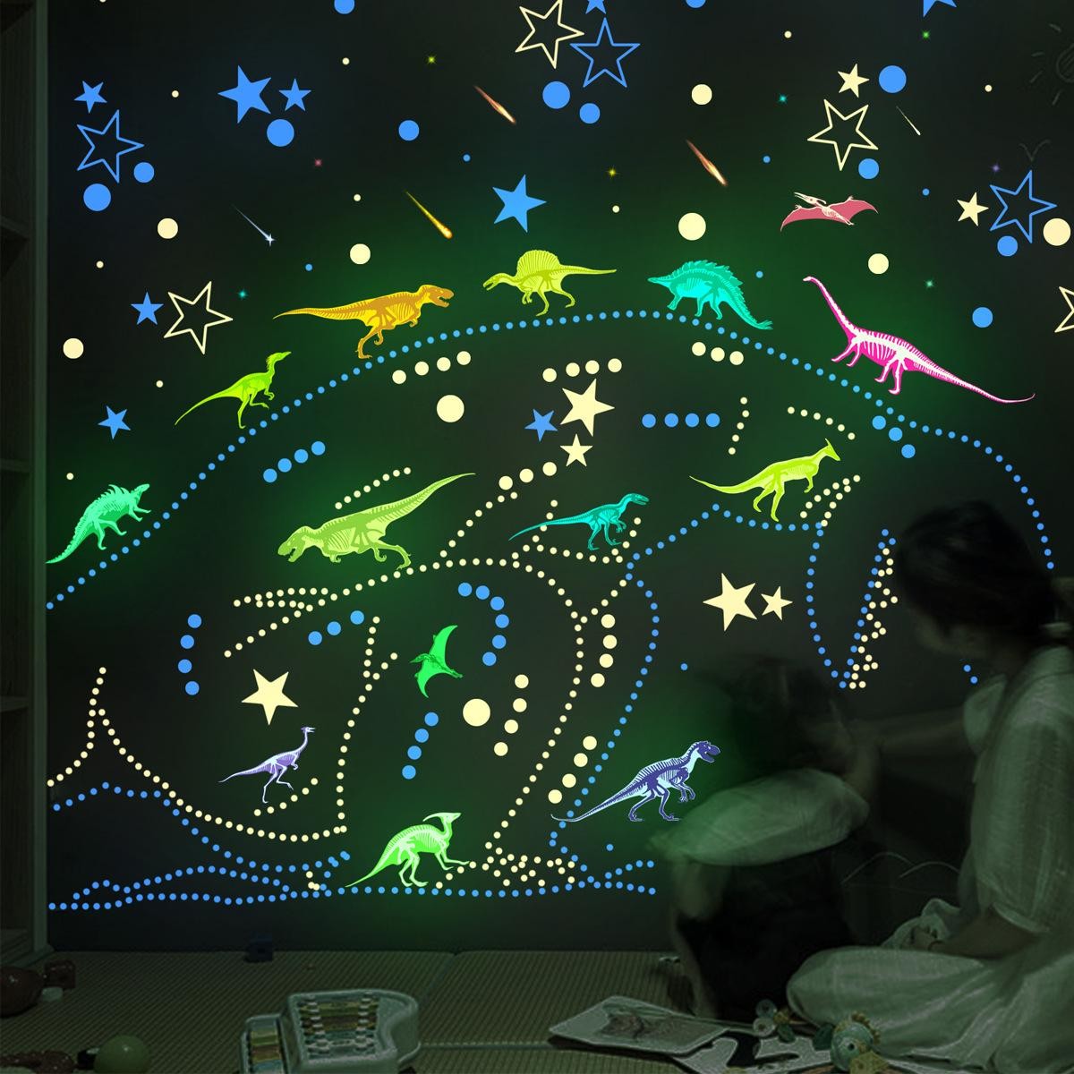 Glow-in-dark Dino Wall Decals – Removable, Luminous, Fun & Easy to Apply