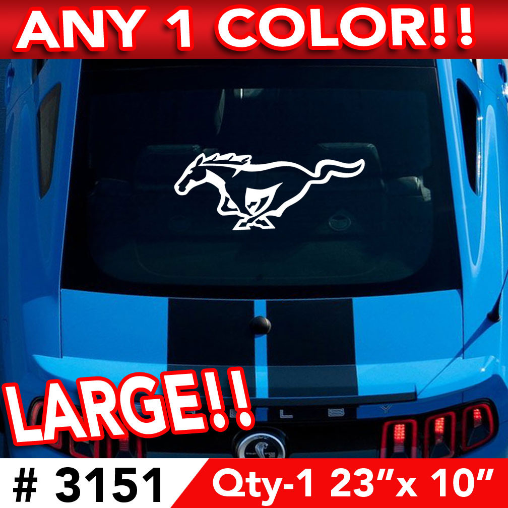 MUSTANG HORSE GT OUTLINE LARGE DECAL STICKER 23"w x 10"h in ANY 1 COLOR
