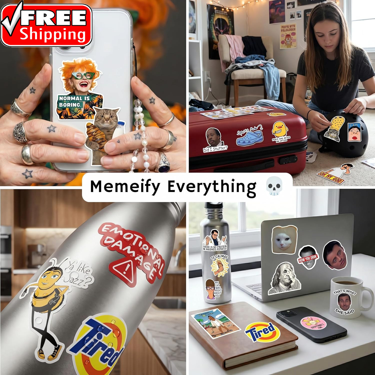 500 Pcs Funny Stickers for Adults & Teens – Trendy Meme Sticker, VSCO Vinyl Deca
