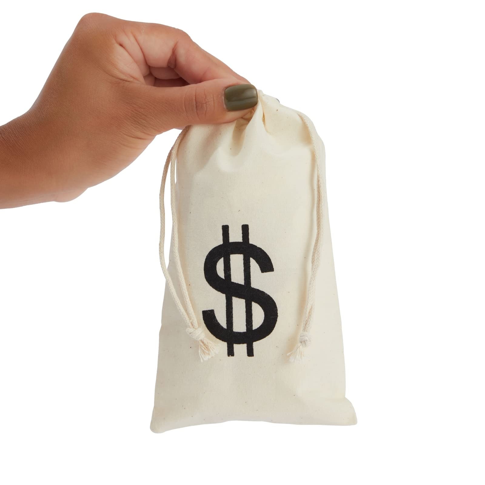 Juvale Money Bags Canvas Drawstring Pouches – 12 12 count (Pack of 1), Beige