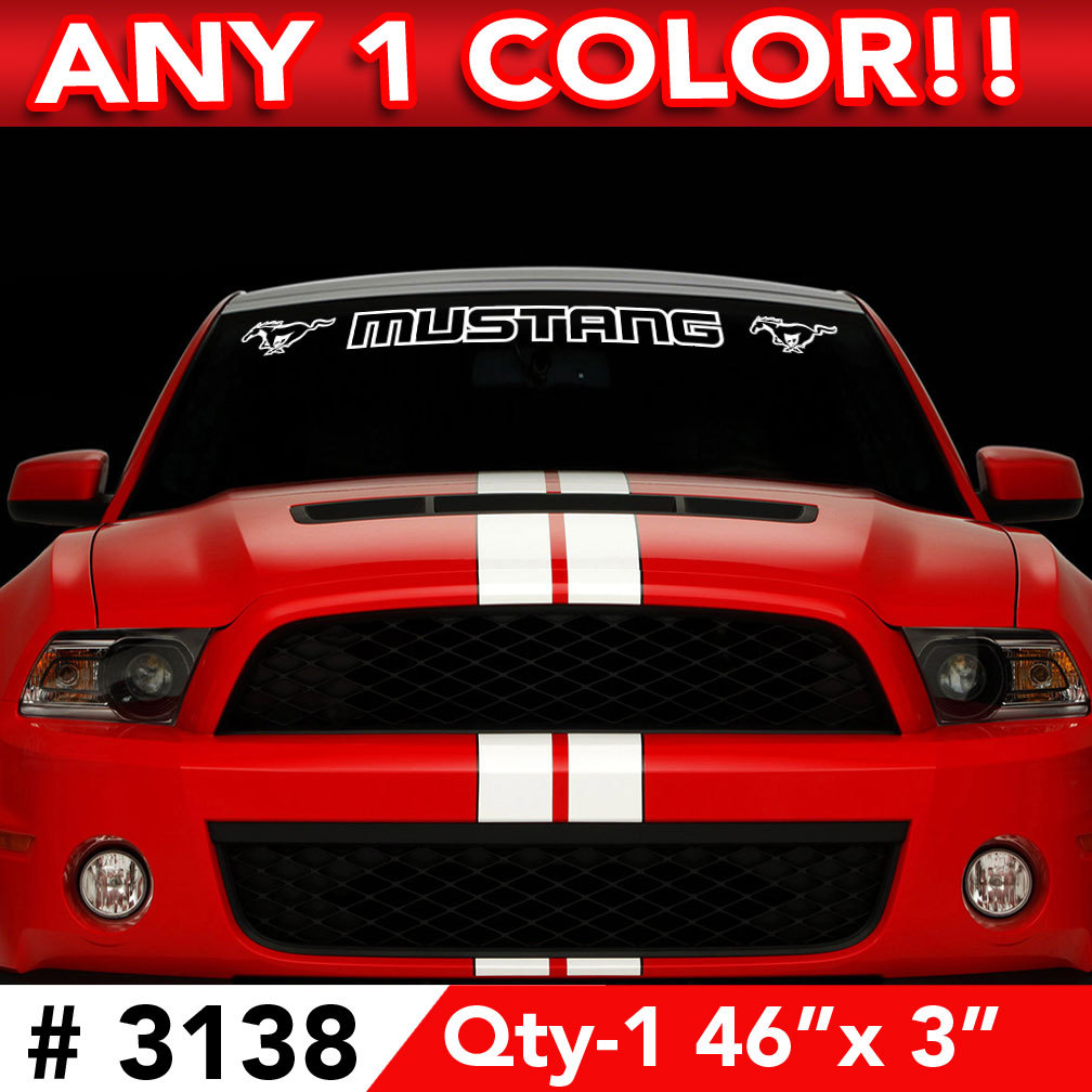 MUSTANG + HORSE WINDSHIELD DECAL STICKER 46"w x 3" ANY 1 COLOR