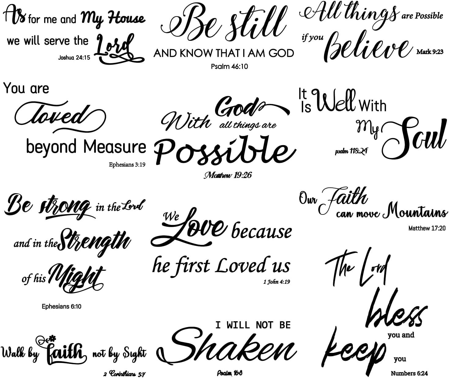 12 Pieces Bible Verse Wall Stickers, Inspirational Quote Wall Decals, Religious