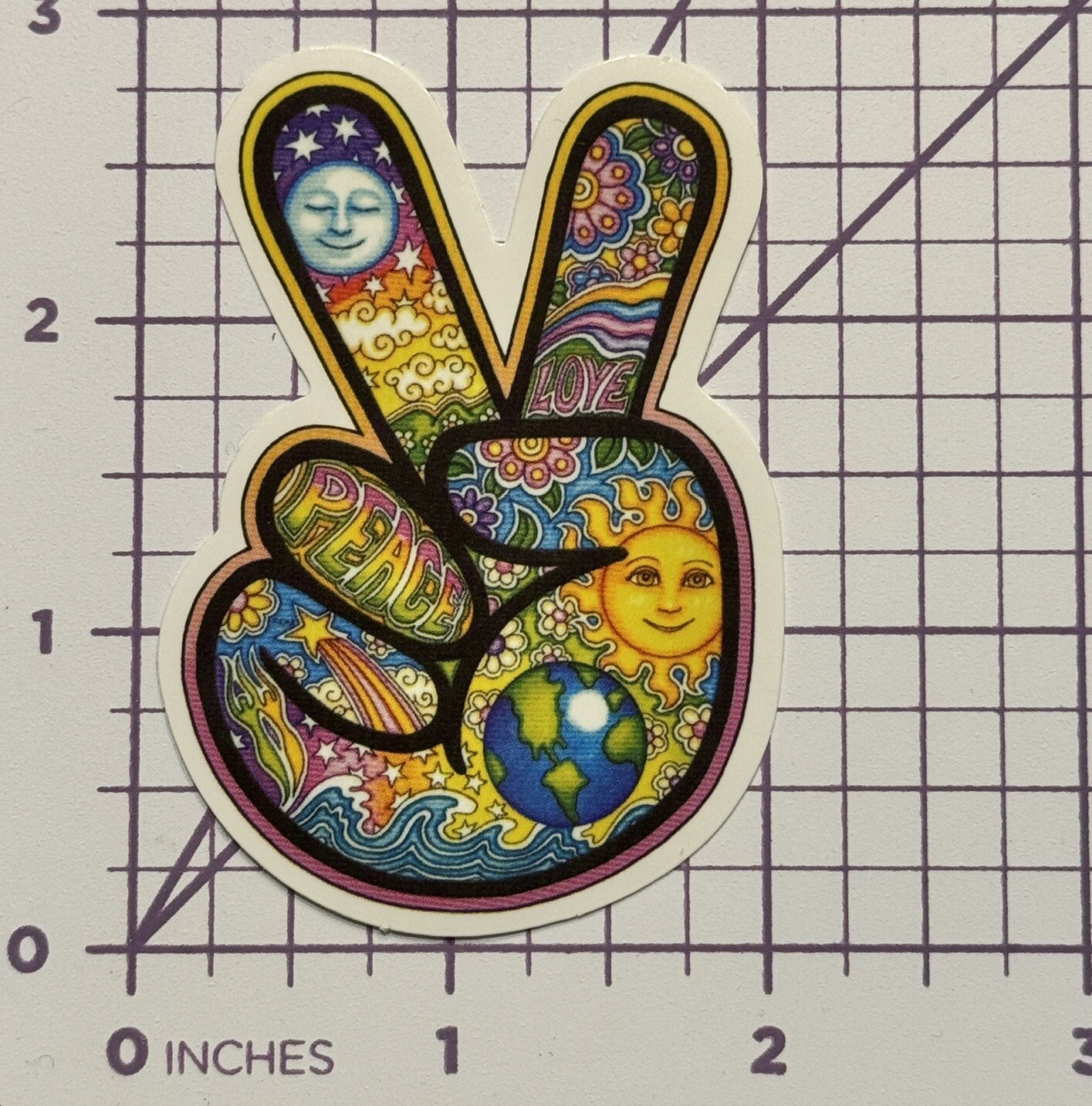 PEACE Sign Holding Universe Symbols Hand – Vinyl Decal Sticker Bomb Hippie Love