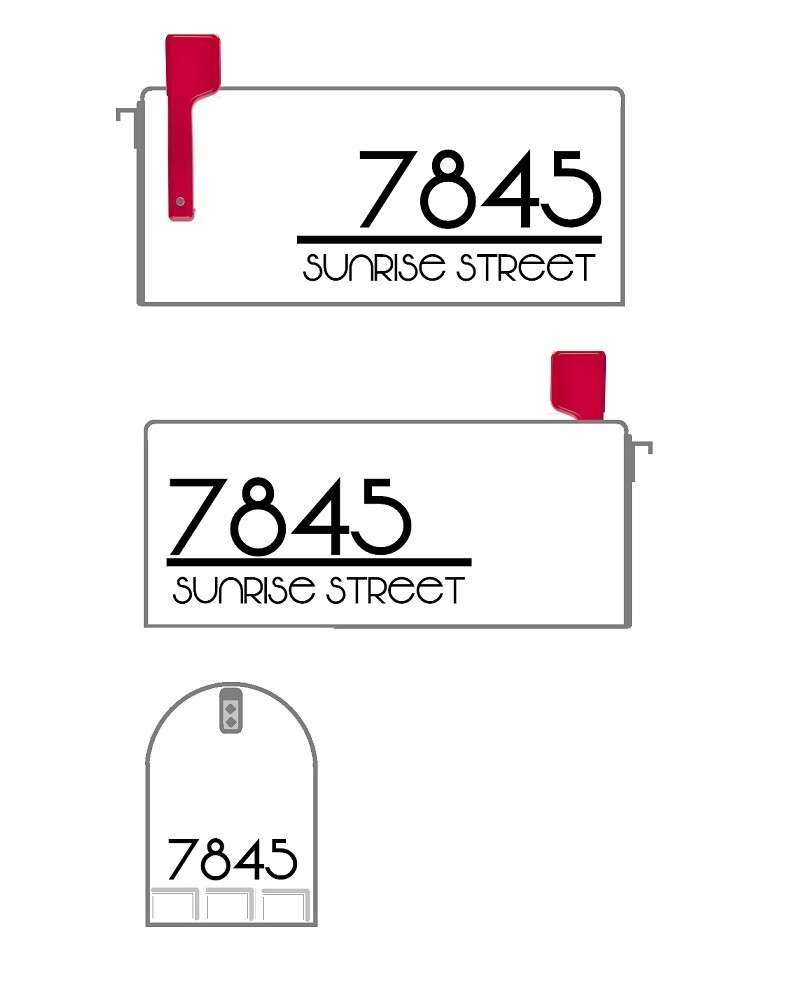 SET OF 3 CUSTOM PERSONALIZED VINYL MAILBOX NUMBERS Street DECAL, (Model 2)