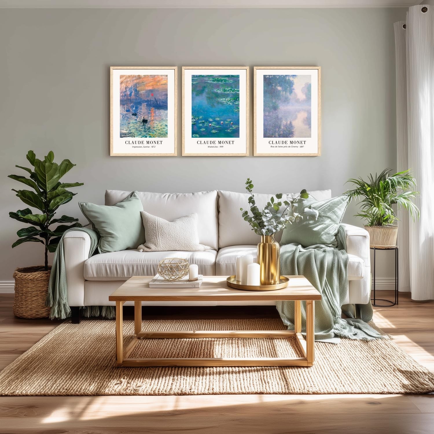 Cyebmo Vintage Botanical Wall Art Set of 3, Claude Monet Water Lilies Art Pri…