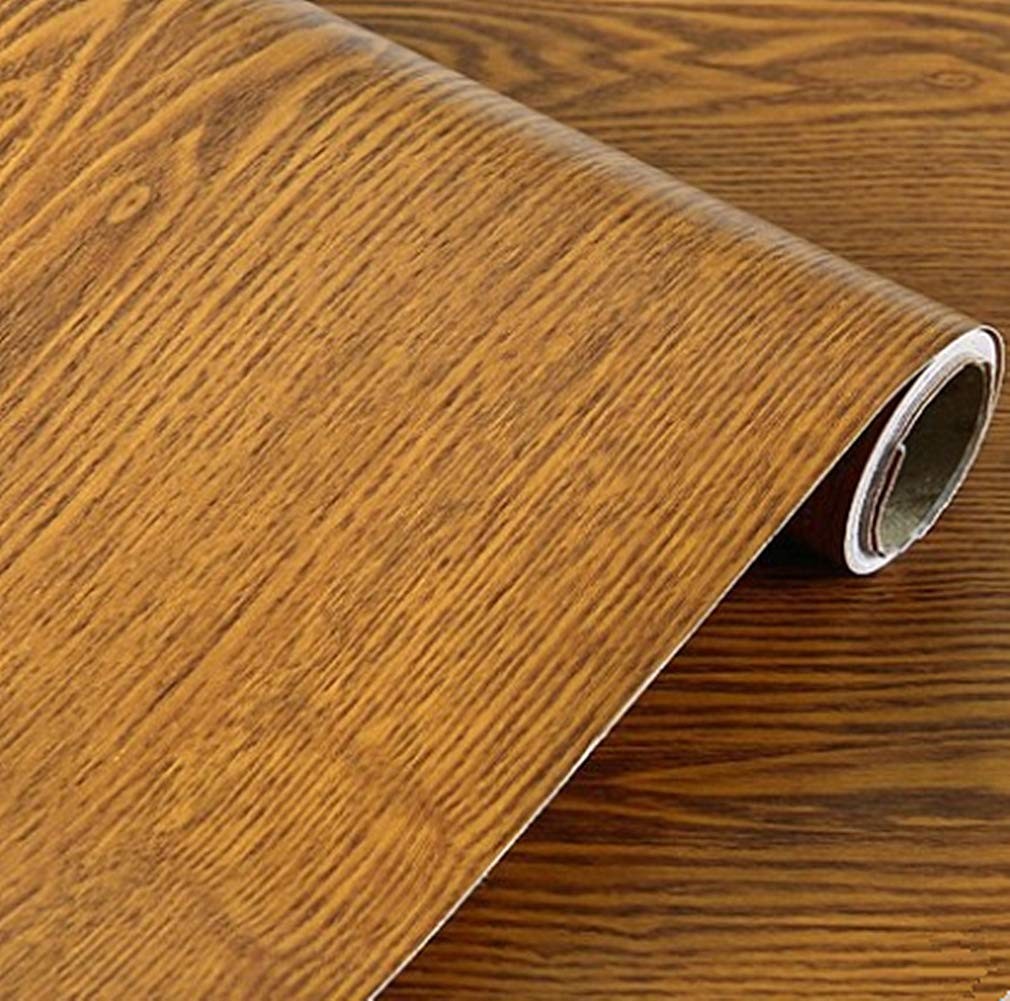 Yellow Oak Wood Grain Adhesive Wallpaper Counter Top Decorative Funitures Dre…