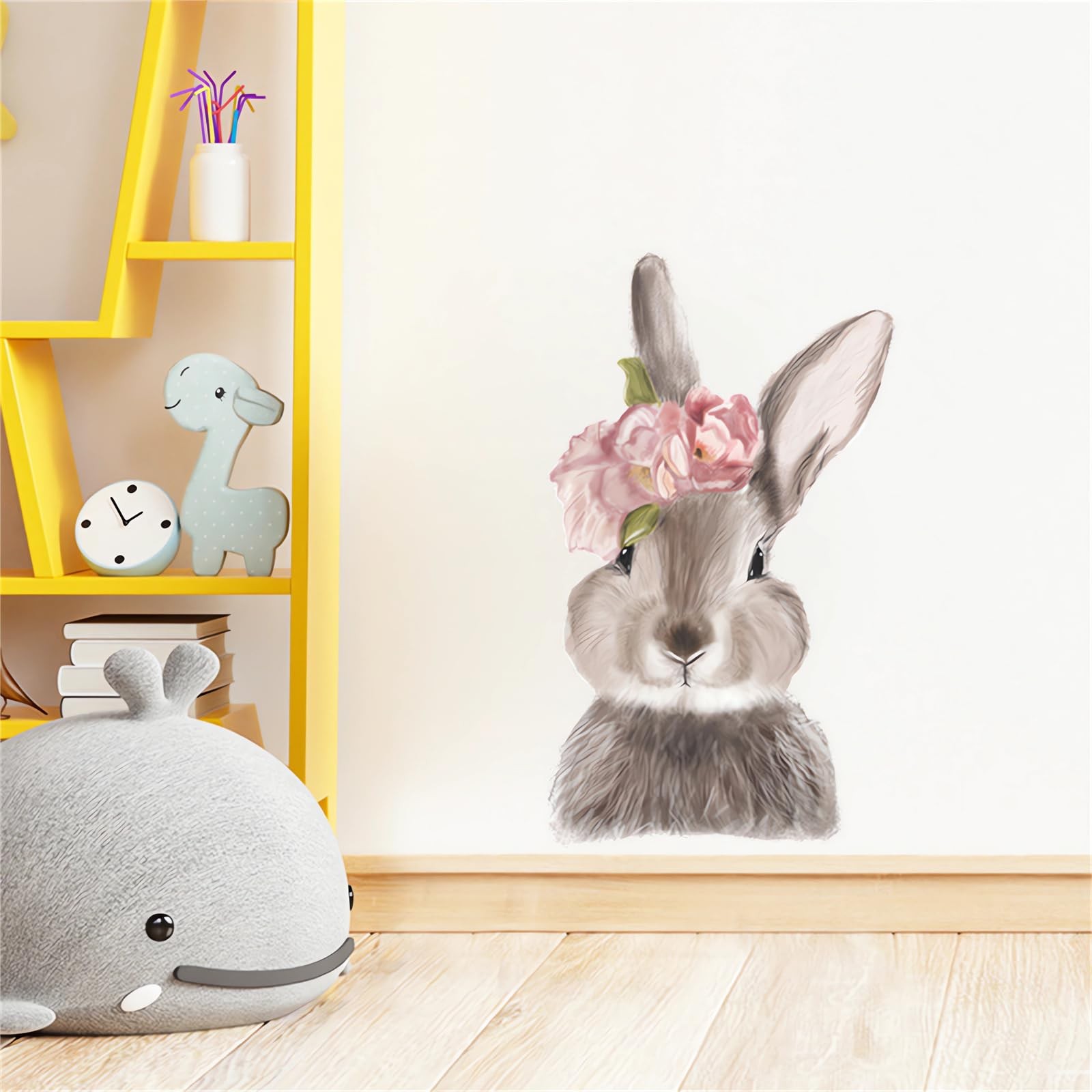 Cute Bunny Flower Wall Stickers, Cartoon Rabbit Animal Wall Decals Removable …