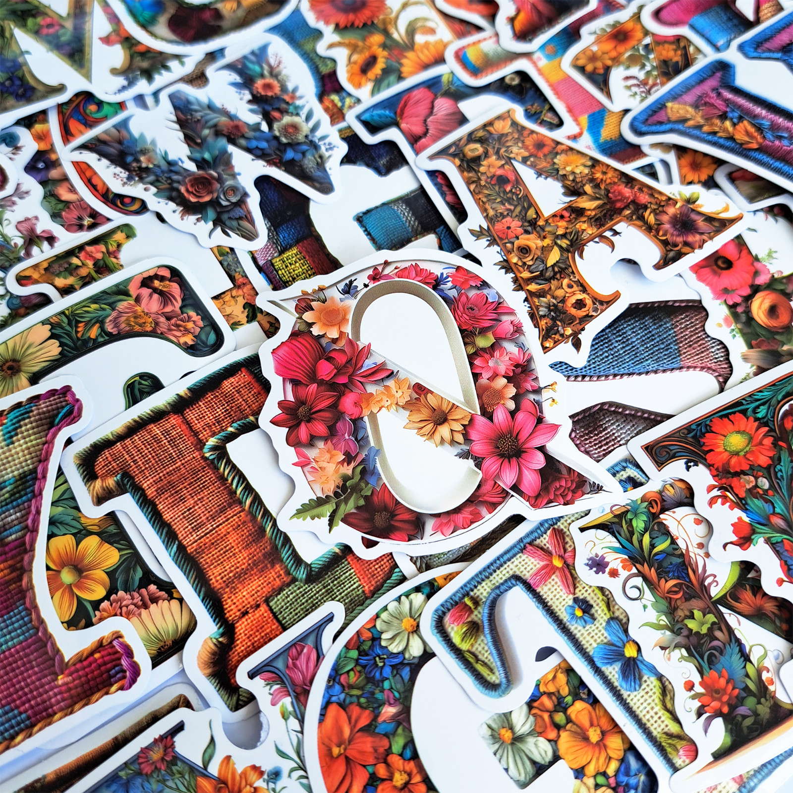 52 PCS Floral Alphabet Sticker Pack Knitted Patchwork Decorative Letters Crafts