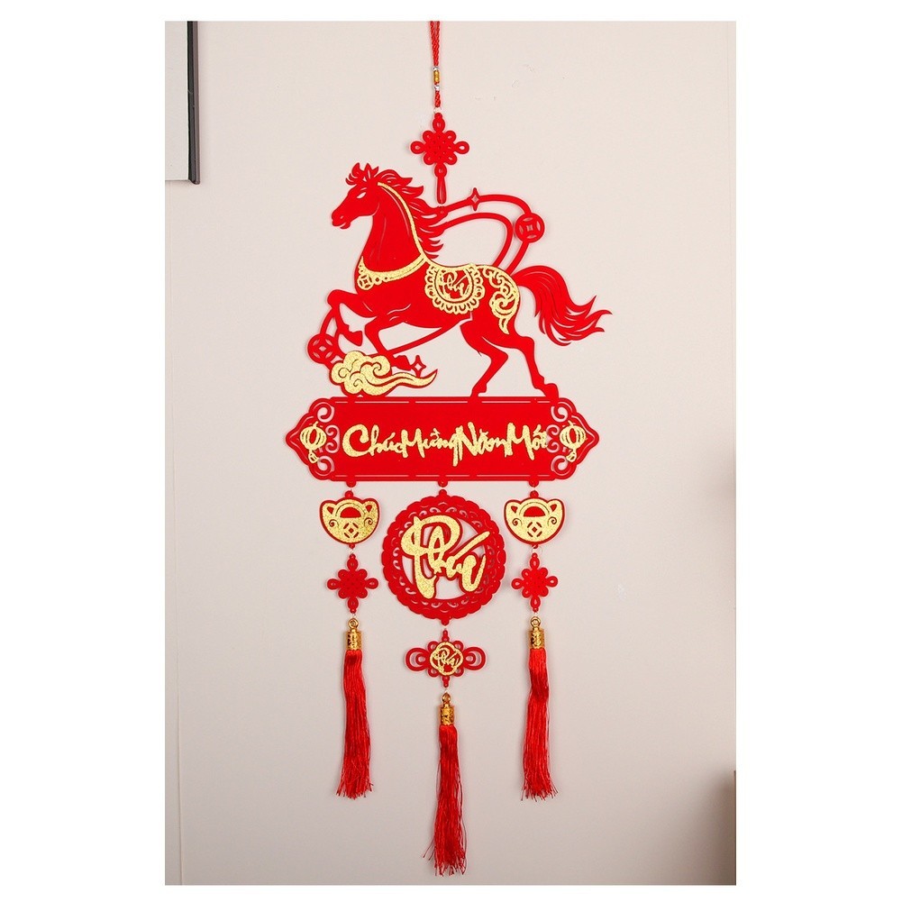Handcrafted Flocked Fabric Horse Pendant Red for Chinese New Year Celebration