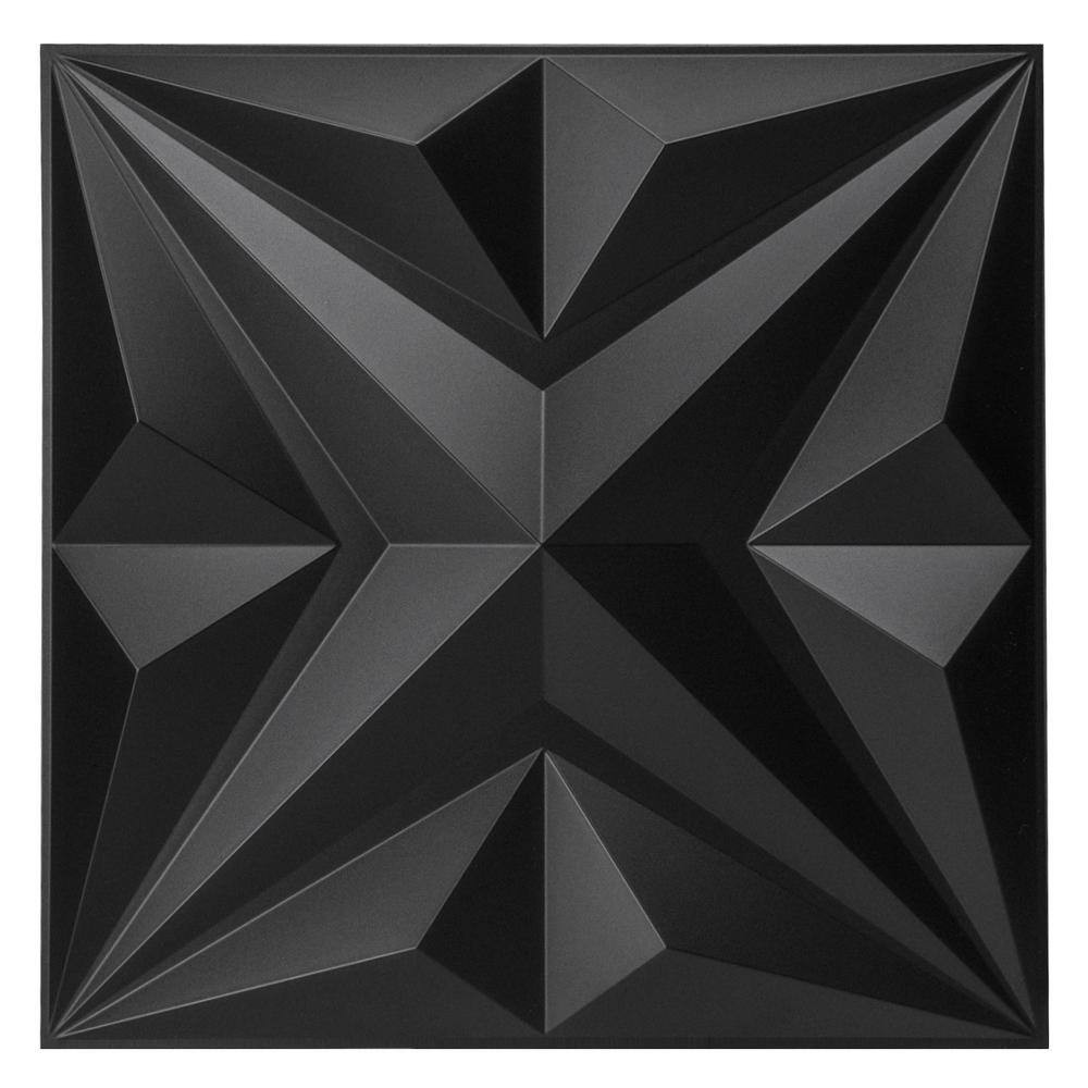 19.7 In. X 19.7 In. 32 Sq. Ft. Black PVC 3D Wall Panel Star Textured for Interio