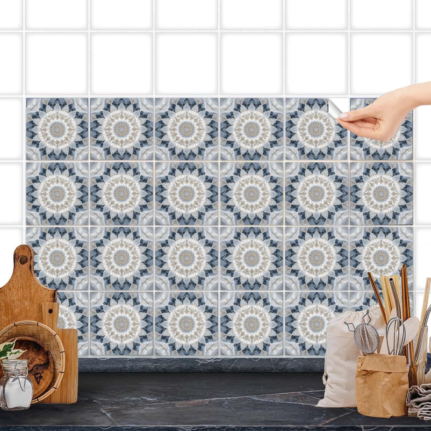 Wall Tiles Peel and Stick Waterproof – 24 Pcs (6×6 Inch) Wall Stickers Backsp…