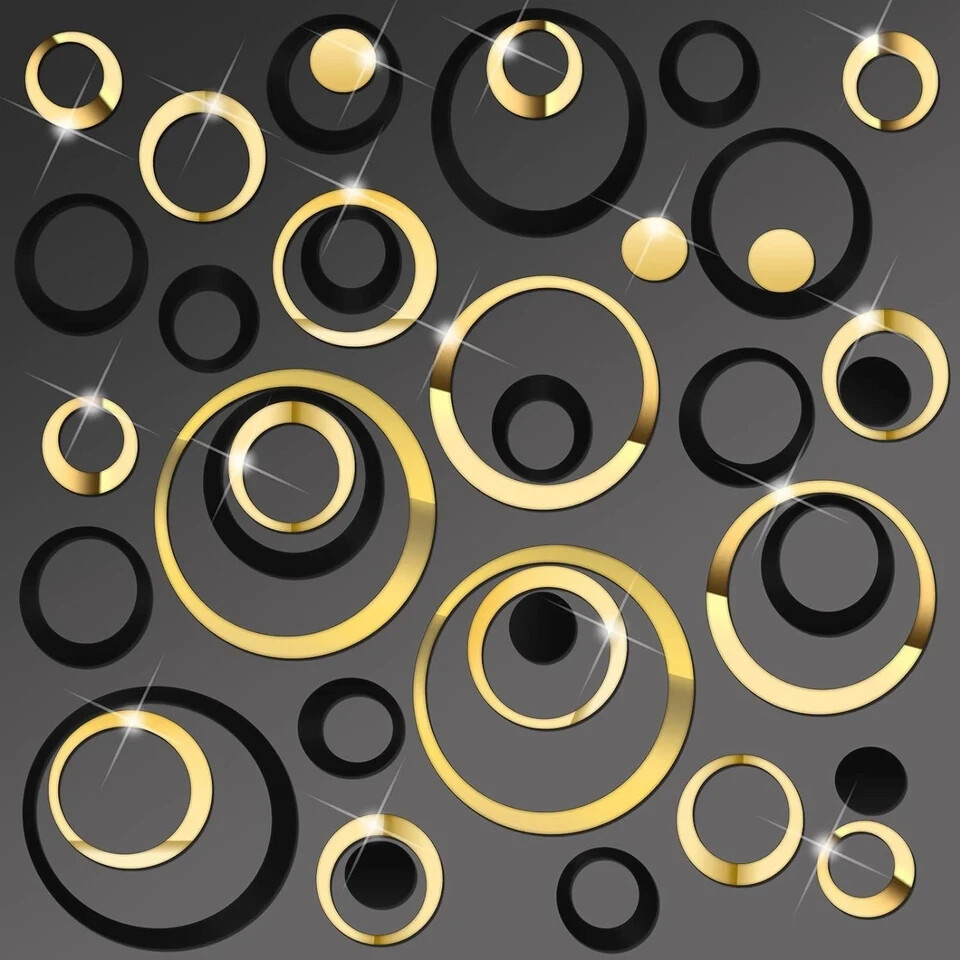 72 Pieces Acrylic Circle Mirror Wall Sticker Round Silver, Black and Gold
