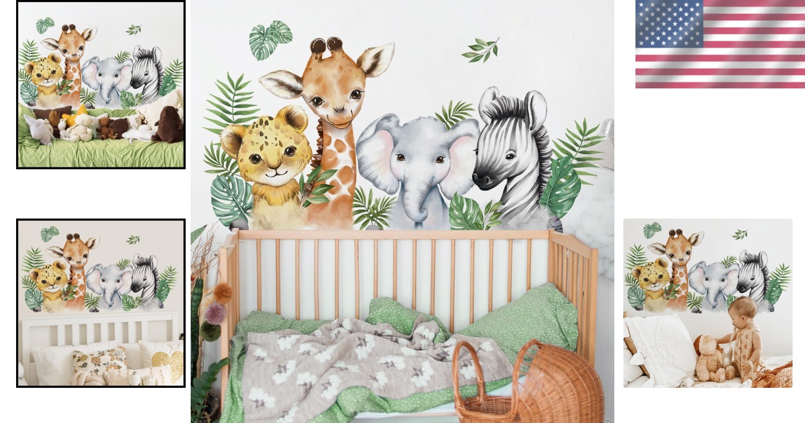 Colorful Animal Wall Stickers – Waterproof Jungle Safari Decor for Nurseries