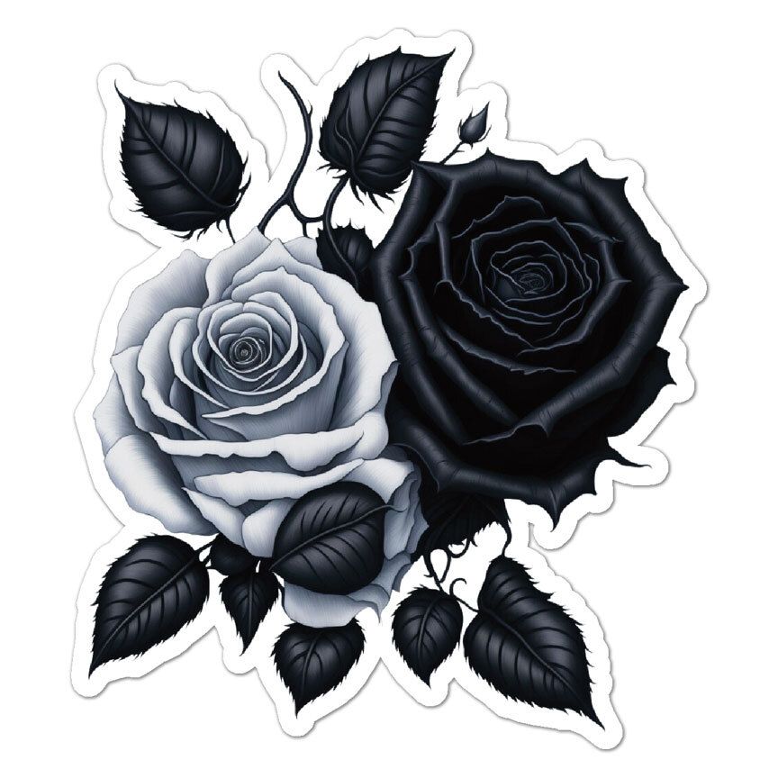 Black White Roses, Vinyl Decal Sticker, Indoor Outdoor, 3 Sizes, #9484