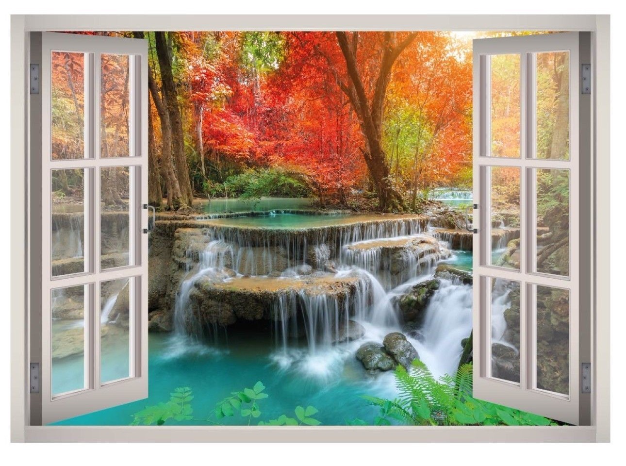Natural Waterfall Forest Window 3D Wall Decal Art Mural Decor Canvas Vinyl W96
