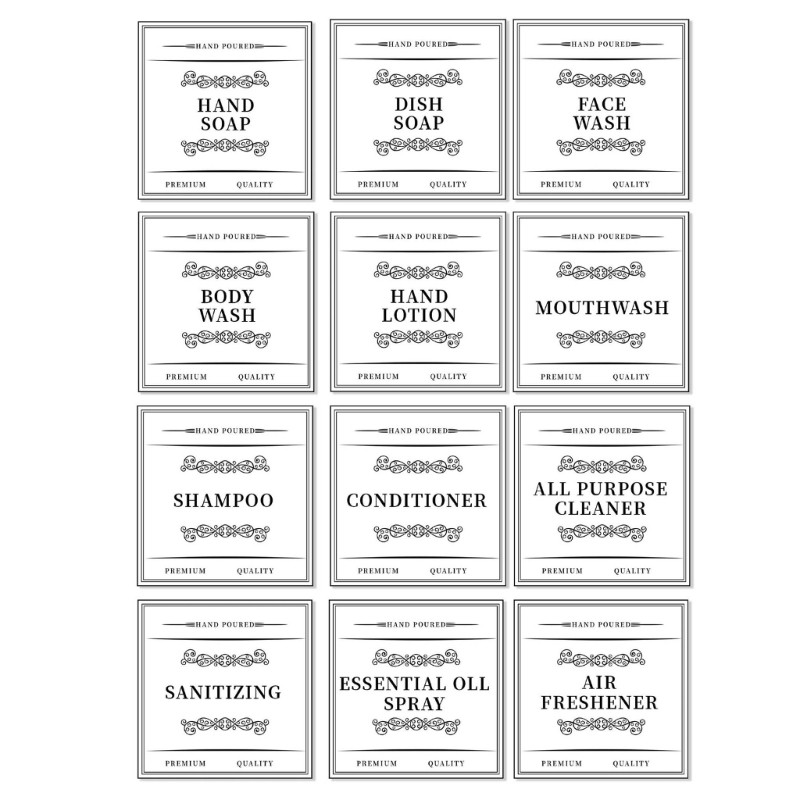 12Pcs Easy To Apply Removable Bathroom Labels Sticker for Glass/Plastic Bottles