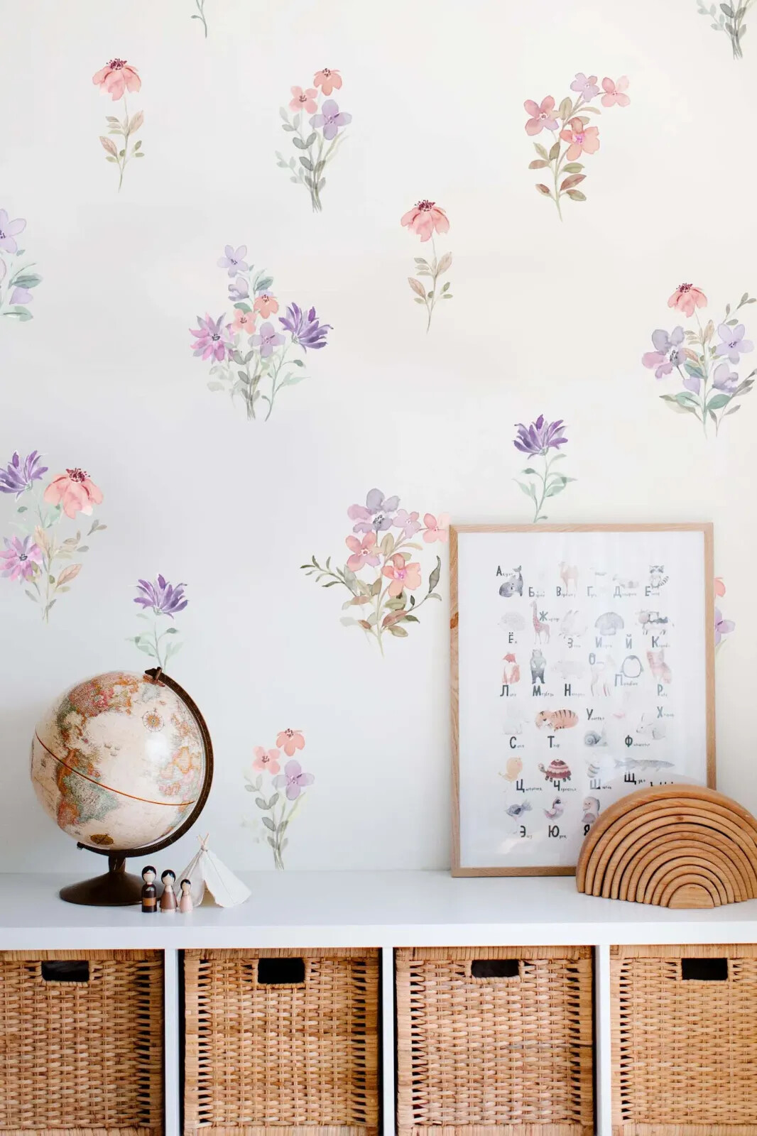Watercolor Flower Pink Violet Greenery Wall Decals Sticker Boho Nursery LF475