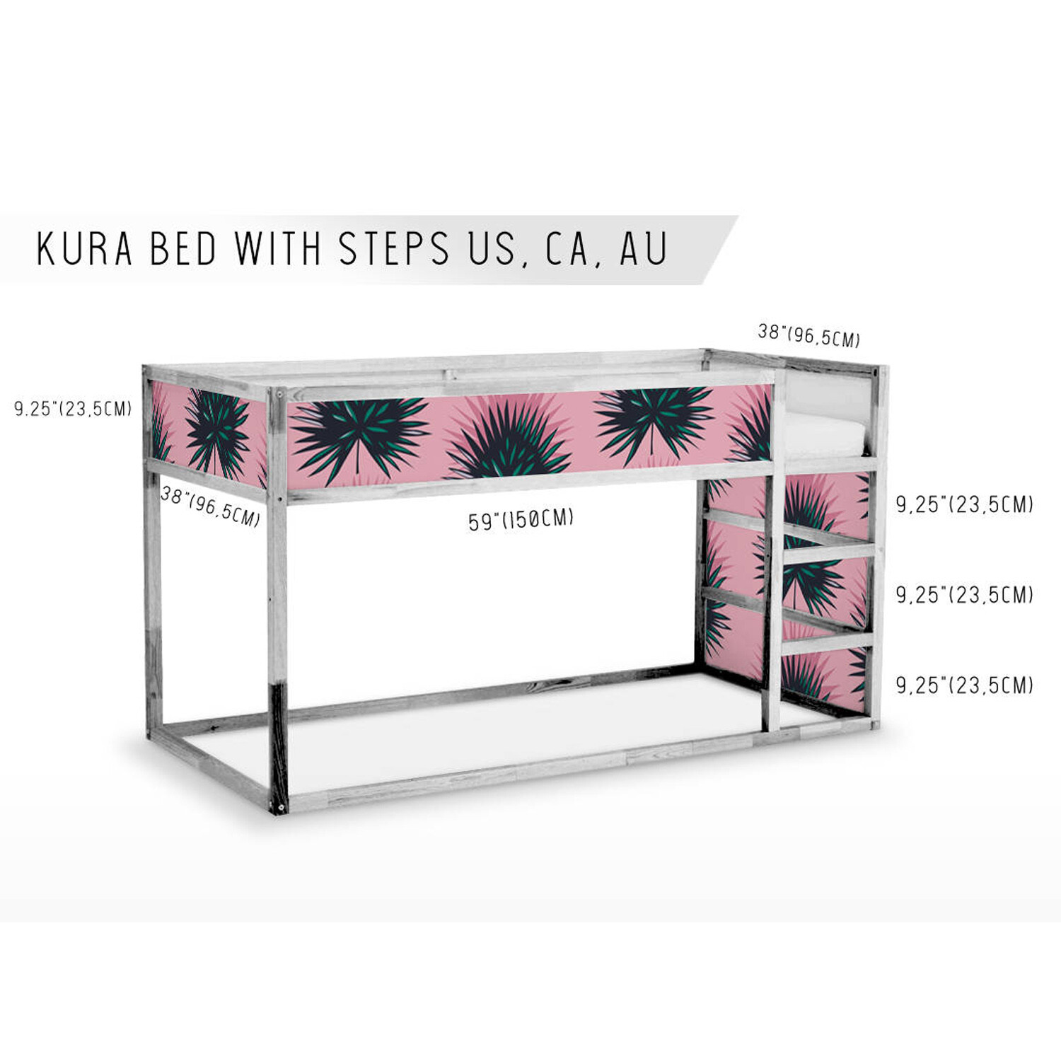 IKEA KURA BED removable Decal adhesive sticker furniture pink tropical pattern