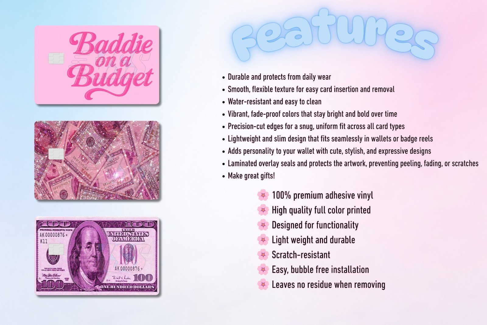 3‑Pack Baddie on a Budget Card Skins –Vinyl Credit & Debit Card Covers | Durable