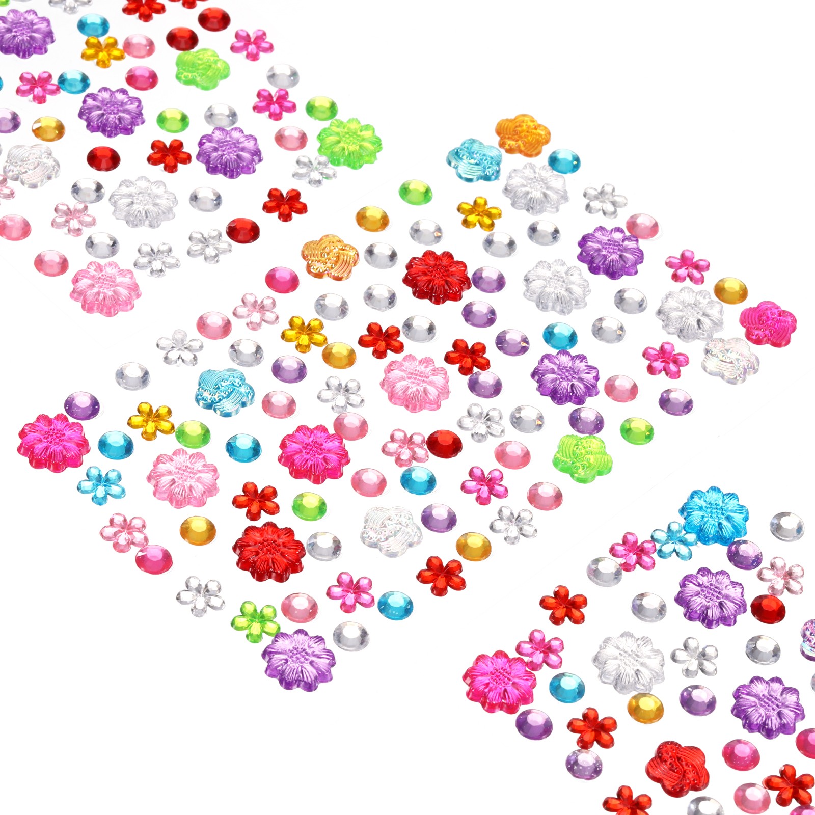 495Pcs Gems Stickers, 5 Sheet Flower Circular Rhinestone Stickers, Multicolor