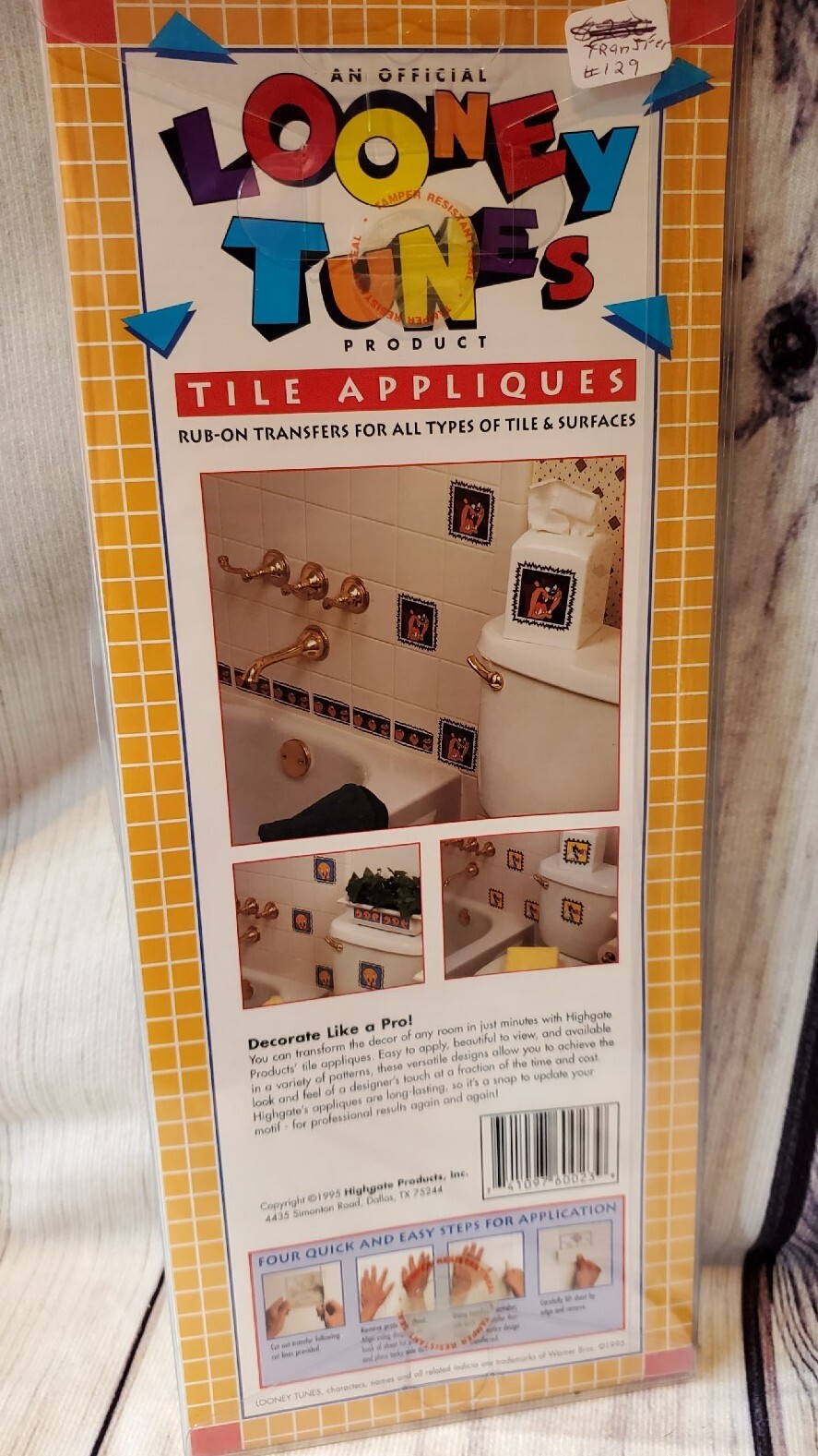 1995 LOONEY TUNES TAZ Tile Appliques Rub On Transfers Kitchen Bathroom NEW NIP